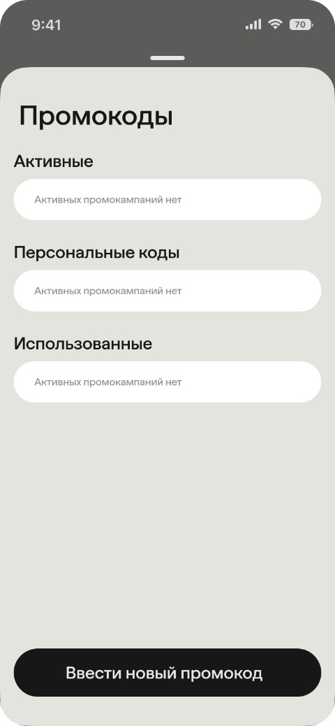 Раздел «Промокоды»